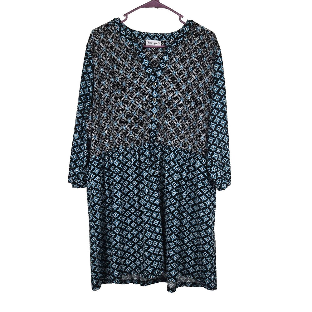 Serengeti Women's Size 2X Blue Black Tunic Dress